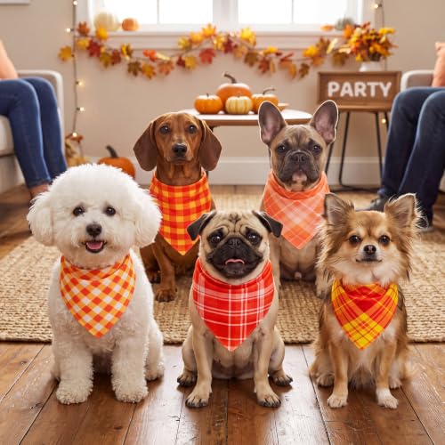 100 Pcs Fall Plaid Dog Bandanas Bulk (Fall Plaid / 19.7 x 13.8 x 13.8 Inch)