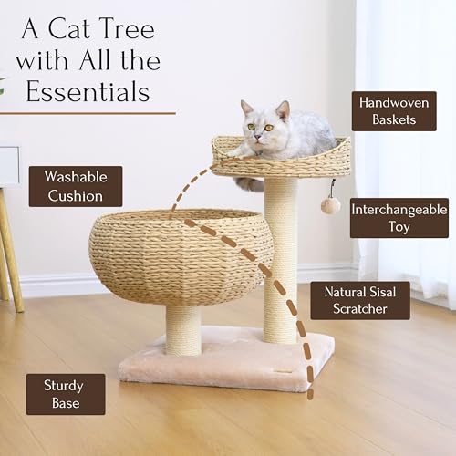 Modern Small Cat Tree with 2 Cat Beds (Beige Brown)