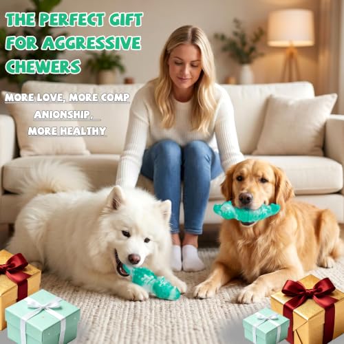 2Pack Tough Dog Toys for Aggressive Chewers (Green / Medium)
