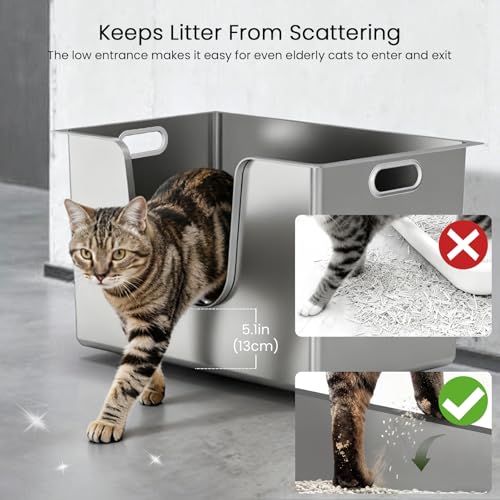 Enclosed Stainless Steel Cat Litter Box 13.8” High Sides (22.8"L x 14.9"W x 13.8"H)