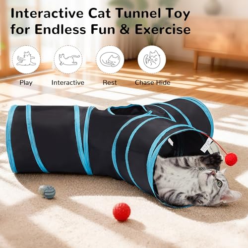 Pet Tunnel Tube Cat Toys (Black & Blue / Small)