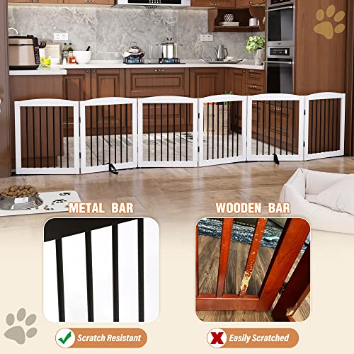 Freestanding Pet Gate for Dogs (24" Height-6 Panel / White & Black)