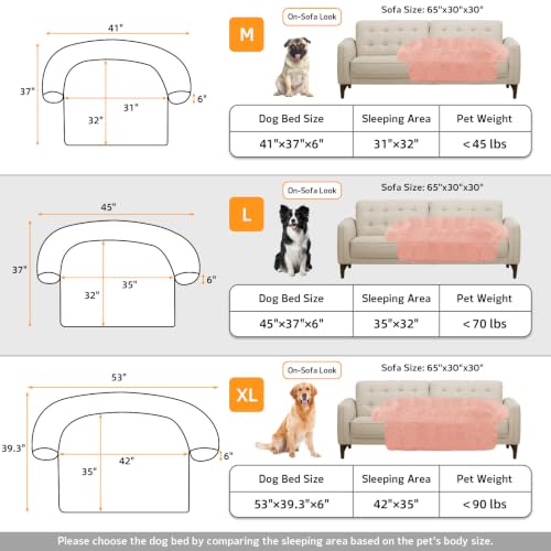 Calming Dog Bed Fluffy Plush Dog Mat for Furniture Protector with Removable Washable Cover for Large Medium Small Dogs and Cats (Pink / 45.0"L x 37.0"W x 6.0"Th)