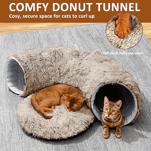 Cat Tunnel with Cat Bed for Indoor Cats (BROWN)