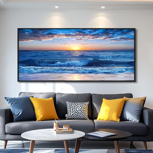 Beach Wall Art (72"L x 32"W / Blue Ocean A Black Framed)