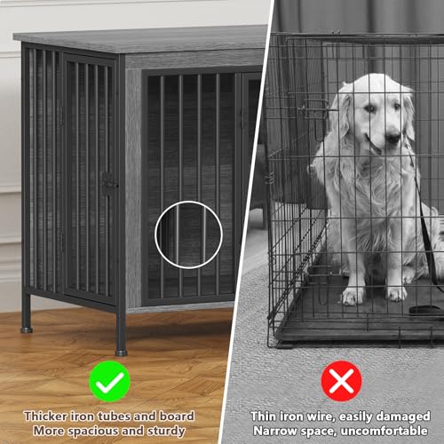 63" Dog Crate Furniture for 1 or 2 Dogs (Dark Grey / 63.0" x 23.6" x 27.9")