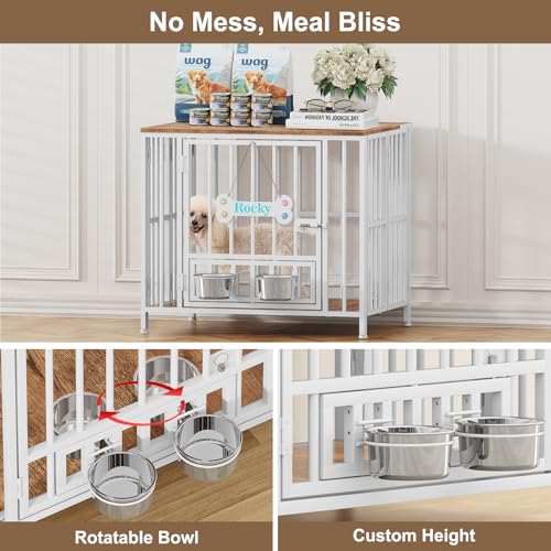 27" Foldable Dog Crate Furniture (White & Beech / 27.6"L x 20.5"W x 23.6"H)
