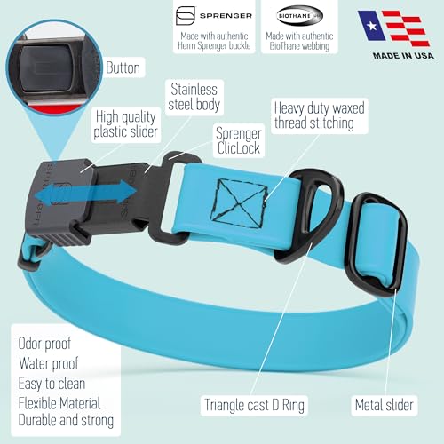 Biothane Waterproof Dog Collar with Herm Sprenger Stainless Steel Quick Release Buckle (W 1" x L 15"-25" / Sky Blue)