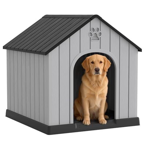 Large Dog House Outdoor Indoor for Medium Large Dogs (Black / 36.2" L × 38" W × 38" H)