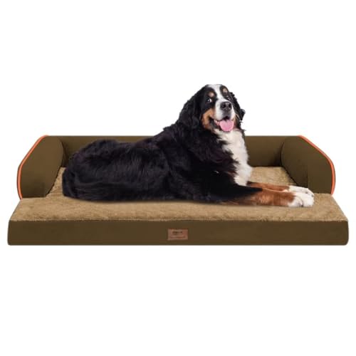 Orthopedic Waterproof Jumbo Dog Bed with Bolster for Extra Large Dogs (53.0"L x 42.0"W x 8.0"Th / Brown)