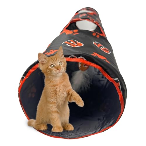 NFL Cincinnati Bengals Cat Tunnel Tube Toy with Plush Football Catnip and Feathers Collapsible Tunnel for Cats to Play (Cincinnati Bengals)