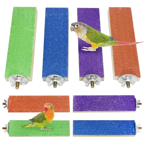 Hamiledy Colorful Bird Perches Wooden Paw Grinding Board Parakeets Stand Platform Bird Chewing Toys Cage Accessories for Budgies Cockatiels Conure Lovebirds Parrots Hamsters