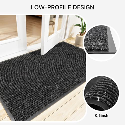Front Door Mat (4' x 5' (Rectangular) / Black Striped)