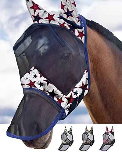 LumiVista Horse Fly Mask Long Nose with Ears UV Protection for Horse Dream Star M Cob (Dream Star / Cob (Medium))