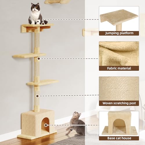 26-in-1 Cat Wall Shelves with Cat Tree, 40''L Tunnel, Moon, Beige (Beige / 26-in-1)