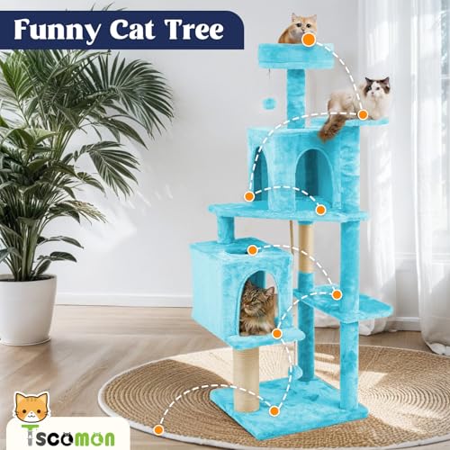 58.5inch Large Cat Tree Tower Condo for Indoor Cats (58.5in / Peacock blue)