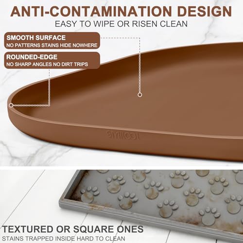 Waterproof Silicone Pet Food Mat with Raised Edge for Dog & Cat (Brown / 19"L x 12"W)