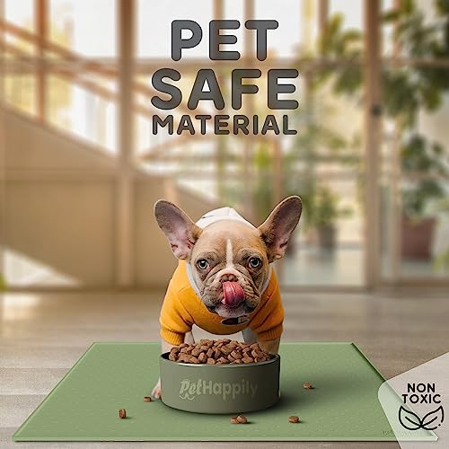 Dog Food Mat Raised Edges Dogs Mat for Food and Water Prevent Spill (18.5" x 11.5" / Eucalyptus)