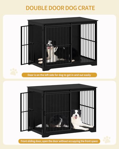 46.9" XXL Dog Crate Furniture Indoor Dog Kennel with Barn Door (46.9"L x 28.3"W x 34.6"H / Black)