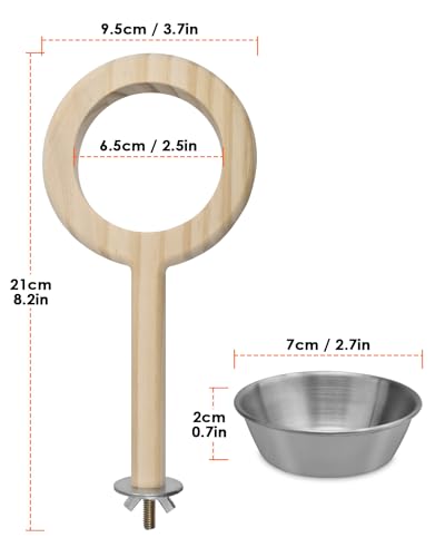 Bird Perch Bird Feeding Cup Parrot Wood Perch Stand Toy Bird Cage Accessory for Parakeet Lovebird Conure Budgie Canary Finch Small Parrots