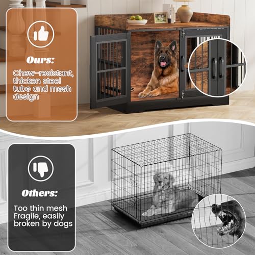 46" Dog Crate Furniture with Rotating Tray for Large Dogs Up to 55 lbs (Black / America Large)