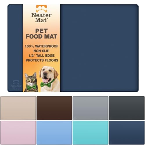 Neater Mat Pet Mats for Food and Water (19"L x 12"W / Dark Blue)