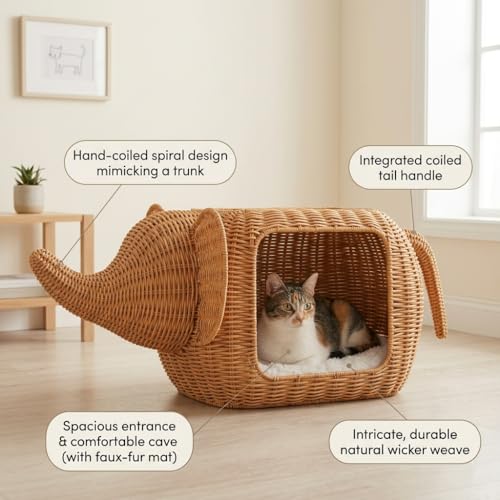 Elephant Rattan Cat Bed (Elephant)