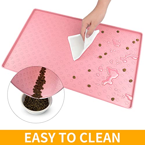Silicone Pet Placemat for Dog and Cat (31.5"L x 23.6"W / Pink)