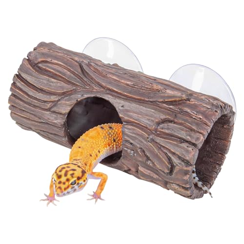 Reptile Hide Resin Hollow Log Hideout with 2pcs Powerful Suction Cup
