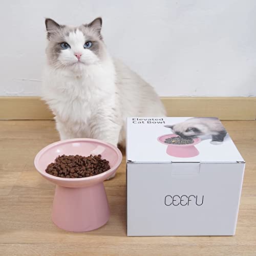Extra Wide Elevated Ceramic 6.2" Shallow Cat Food Bowl (Pink-Shallow)
