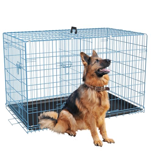 48" Foldable Metal Dog Crate (Blue)