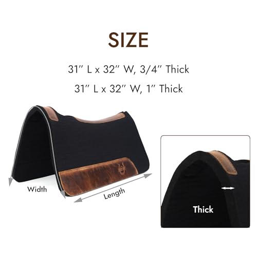 Merino Wool Felt Contoured Saddle Pad for Horses (31"L x 32"W x 1" thick)