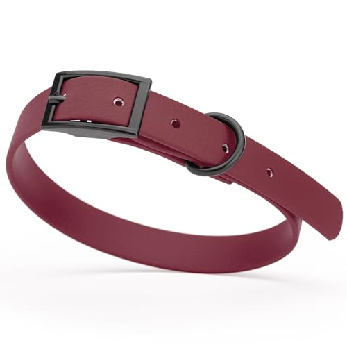 Biothane Waterproof Dog Collar Strong Coated Nylon Webbing with Black Hardware Odor (W5/8" x L12-15" / Merlot Burgundy)