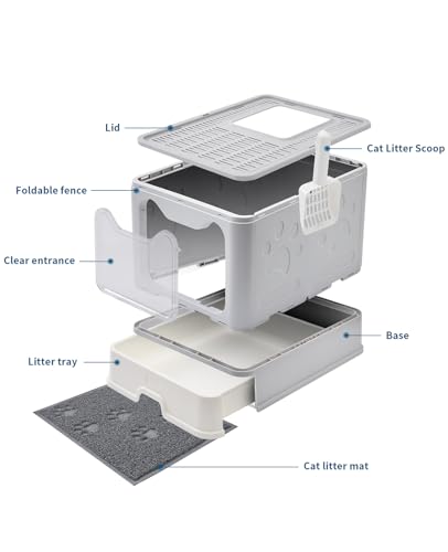 Cat Litter Box with Litter Mat and Scoop (Grey)