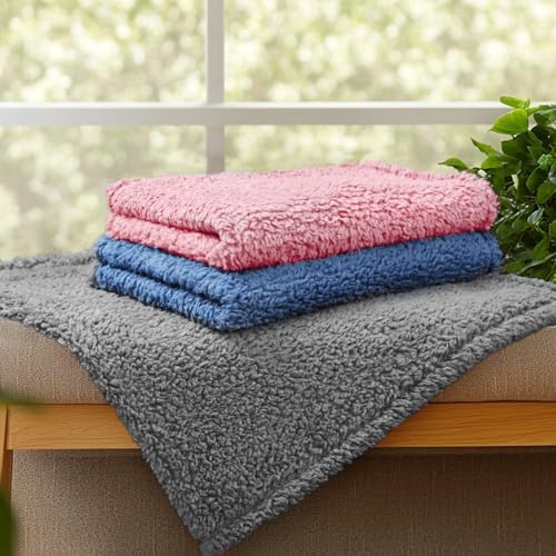 1 Pack 3 Calming Dog Blanket Fluffy Premium Fleece Pet Blankets Soft Sherpa Throw for Dogs Puppy Cat Haze Blue Large (Large (Pack of 3) / Haze Blue)