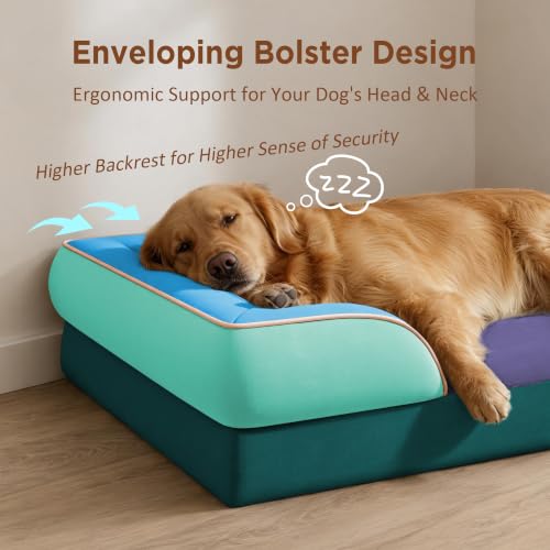 Orthopedic Dog Bed for Extra Large Dogs with Bolster (42.0"L x 30.0"W x 8.5"Th / Violet Tide)