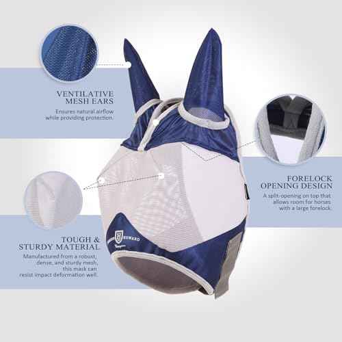 Half Face Horse Fly Mask UV Protection and Breathable for Equine Use Comfortable Navy L (navy / Large (Horse))