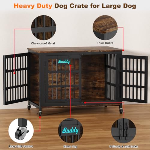 46"/42"/33" XXL Heavy Duty Dog Crate Furniture with Casters (46.1"L x 28.7"W x 31.9"H / Brown)