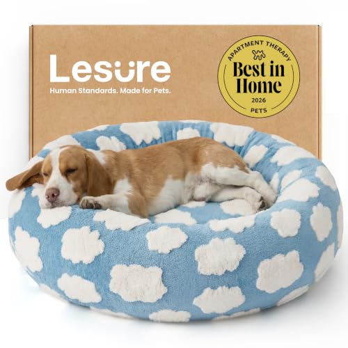 Shown on TV Jacquard Donut Dog Beds Large Sized Dog (33.0"L x 33.0"W x 8.0"Th / Cozy Clouds Blue)