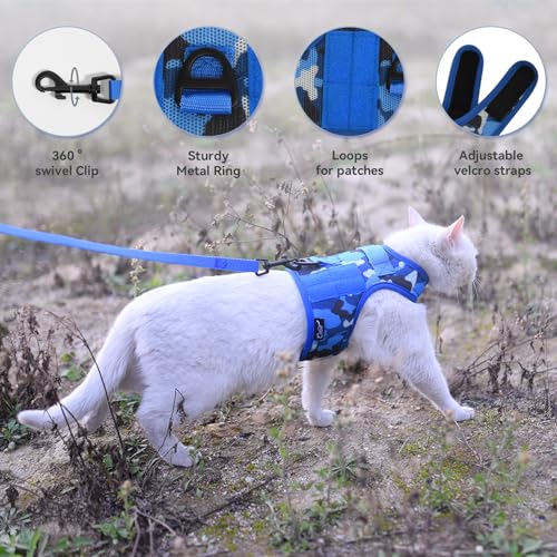Cat Harness and Leash Set for Walking Escape Proof (Ocean Camo / Xs 2-4 lbs)