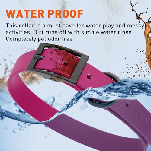 Biothane Waterproof Dog Collar Strong Coated Nylon Webbing with Black Hardware Odor (W3/4" x L15-18" / Magenta Pink)