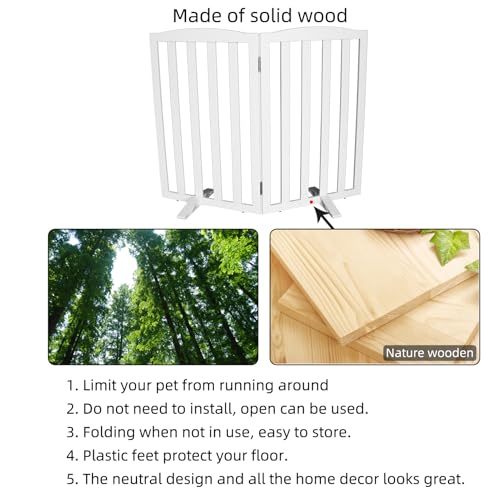 Foldable Freestanding Indoor Dog Gate for House Wood White Long Pet Gates Dog Fence for Stairs Puppy Gates for Hallways (White / 【2 Panels】40''w X 32''h)