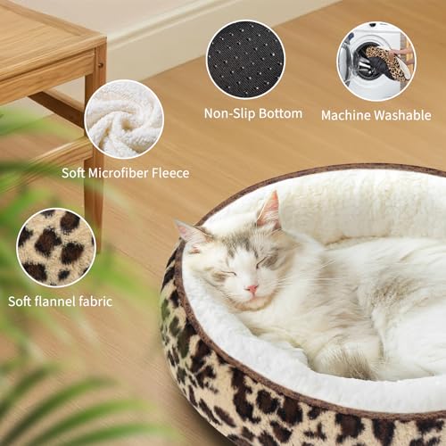 20in Leopard Round Dog Bed Sofa for Dogs Cats (Leopard / Small)