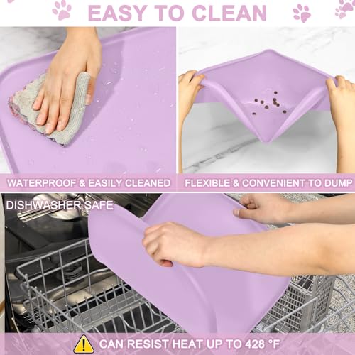 Waterproof Silicone Pet Food Mat with Raised Edge for Dog & Cat (Lavender / 24"L x 16"W)