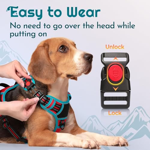 Dog Harness No Pull for Medium Dogs (Medium / Red & Teal)