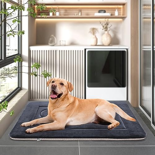 Large Dog Bed Soft Dog Crate Pad Mat (42.0"L x 28.0"W x 1.2"Th / Dark Blue Gray)