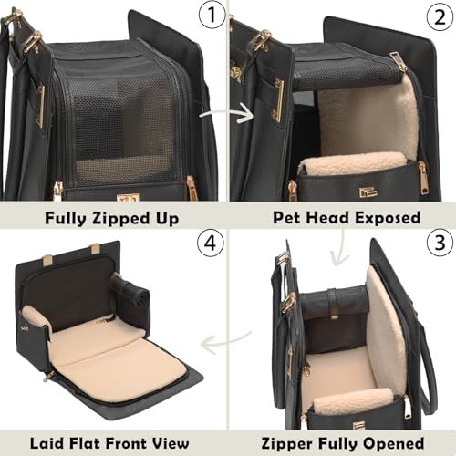 2-in-1 Stylish Dog Purse Carrier Soft-Sided Carriers Travel Tote Bag for Small Dogs Cats, Fashion Foldable Pet Bag for Puppies Small Animals with Pockets (Black, 15" L x 7.5" W x 12.2" H) (Black / 15.0"L x 7.5"W x 12.2"H)