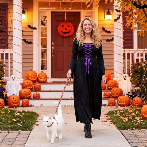 2 Pack Halloween Cat Harness and Leash Breakaway Cat Collars with Bow tie (Halloween Orange,Purple)