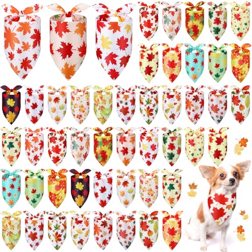 50 Pcs Fall Dog Bandanas Bulk (Maple Leaves / 31.5 x 21.7 x 21.7")