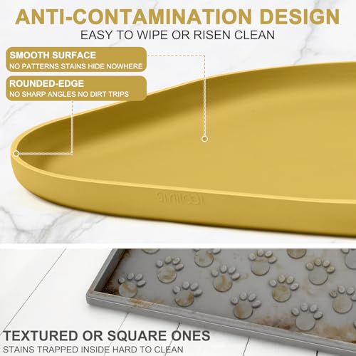 Waterproof Silicone Pet Food Mat with Raised Edge for Dog & Cat (Honey / 19"L x 12"W)